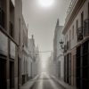 Conil de la Frontera foggy misty morning city walk, Spain