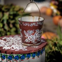 Zalipie flower painted decorated houses bucket well