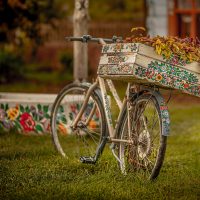 Zalipie flower painted decorated houses bicycle